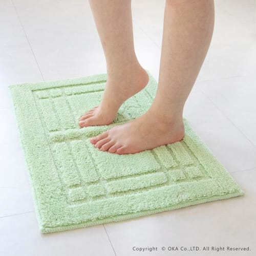 OKA Crum Bath Mat, Approx. 45cm X 65cm, Green (Washable, Non-Slip, Foot Mat)