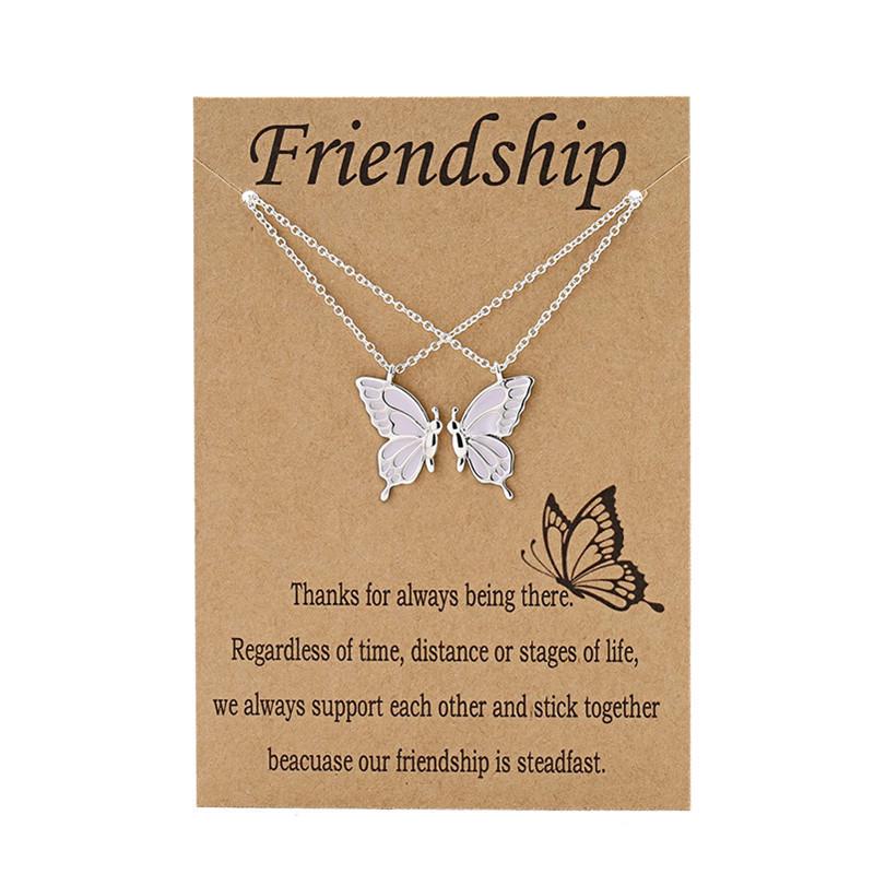 Colorful Butterfly Friendship Necklace Set for Women - Elegant Two-Piece Design