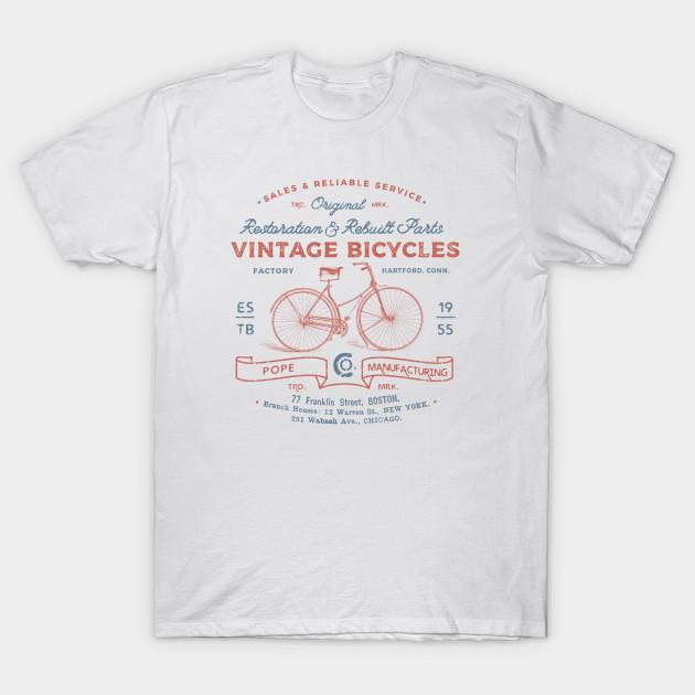 Asian Size Men Print T-shirt Vintage Bicycles No-Cut Heat Transfer Print Cotton Tshirt