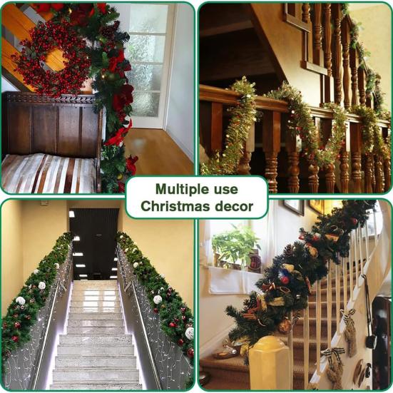 Christmas Green Garland 18FT Xmas Greenery Tinsel Stems Non-Lit Soft Twist Garland for Tree Stair Railing Front Door Mantle Fireplace Holiday Decor