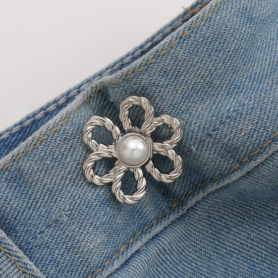 Pant Waist Tightener Flower Design Button Reusable Waist Adjuster No-Sewing Adjustable Waist Buckle for Loose Jeans Skirts