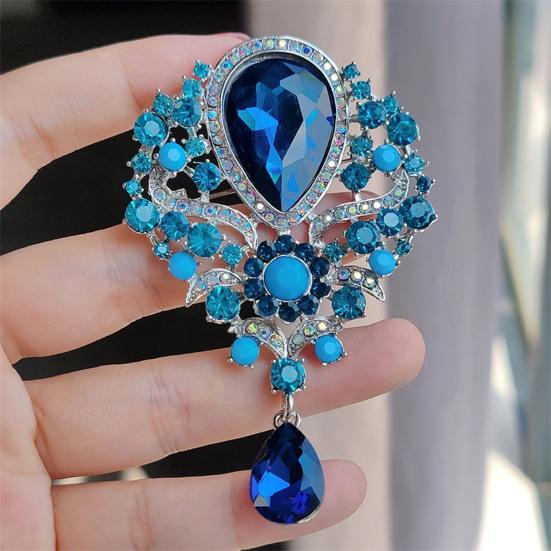 Elegant Water-drop Shape Brooch Shining Rhinestones Faux Crystal Inlaid Pin Wedding Party Badge Jewelry Gift