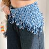 Bohemian Turban Knitted Triangle Headscarf Cummerbund Colorful Apron Wrap with Fringe Scarves Ethnic Style Waist Band Female