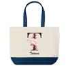 Sac Shopping - PLANETEE - Tatiana - Fond Bleu - Motif Lettre Fleur - Coton 40x45 Cm