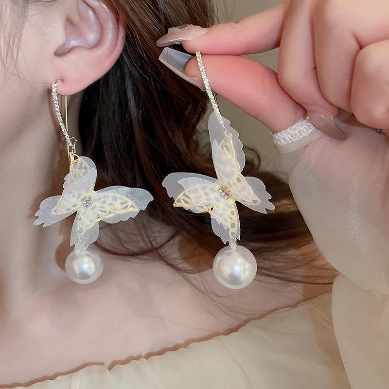 Silver Needle Super Fairy Elegant Bow Flower Stud Earrings French Light Luxury Earrings Literary Style Sweet Versatile Earrings