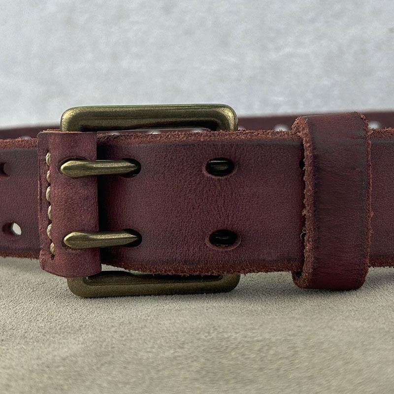 Мужской ремень из натуральной кожи с двойной медной пряжкой, ретро, первый слой, из натуральной коровьей кожи, американский полый ремень