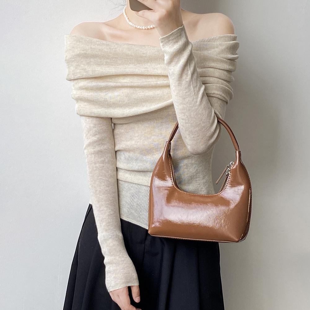 Весенне-осенняя женская футболка с длинными рукавами, сексуальная рубашка с вырезом «лодочка» и открытыми плечами, тонкая эластичная футболка