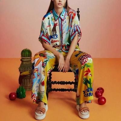 Женский модный индивидуальный атласный набивной костюм с коротким рукавом для отдыха на каждый день