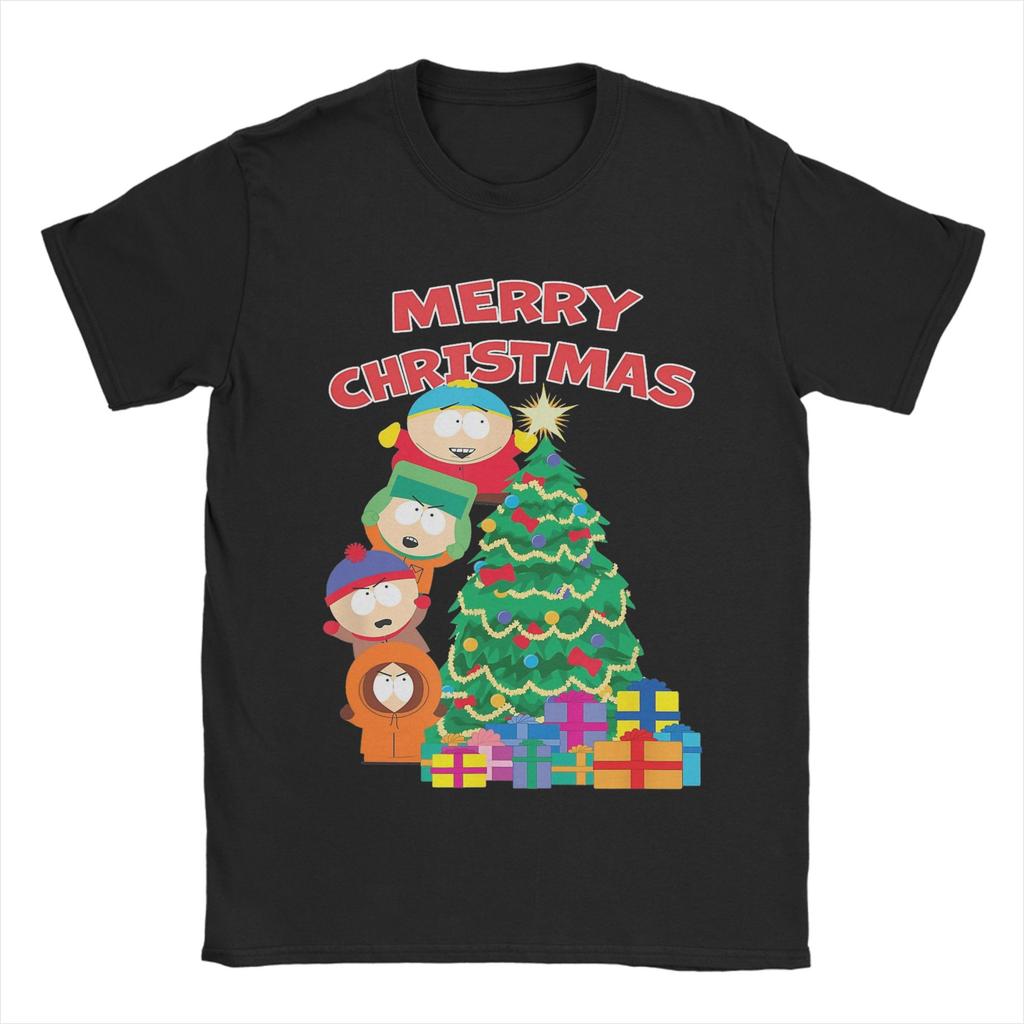Men Mr Garrison Around The Christmas Tree South-Park T Shirts Pure Cotton Clothes Short Sleeve Crewneck Tees T-Shirts