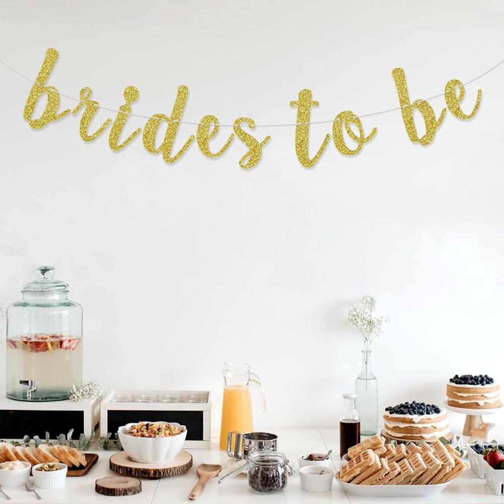 Brides To Be Banner, Lesbian Wedding, Bachelorette Party Decorations Supplies, Mrs & Mrs, Bridal Shower Bunting Garland Sign, No DIY, Gold Glitter