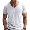 Мужская летняя футболка с короткими рукавами и V-образным вырезом, однотонная, быстросохнущая, свободная, средней длины, топ для занятий спортом, офиса, свиданий