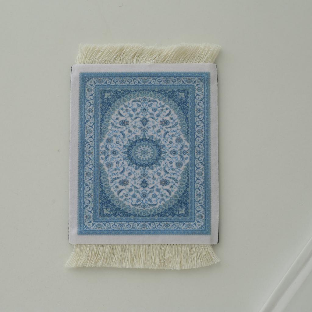 Persian Mini Woven Rug Mat Mousepad Retro Style Carpet Pattern Cup Laptop PC Mouse Pad with Fring Home Office Table Decor Craft