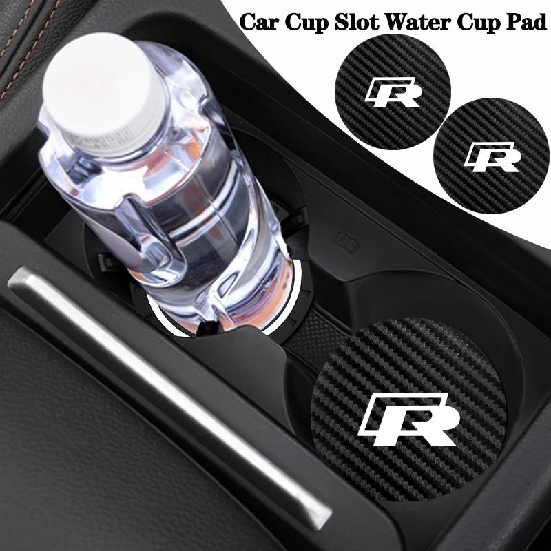 For VOLKSWAGEN VW 2Pcs Leather Coaster Anti-noise Water Cup Pad Cushion For Volkswagen R Touran Scirocco Passat Amarok T5 Phaeto