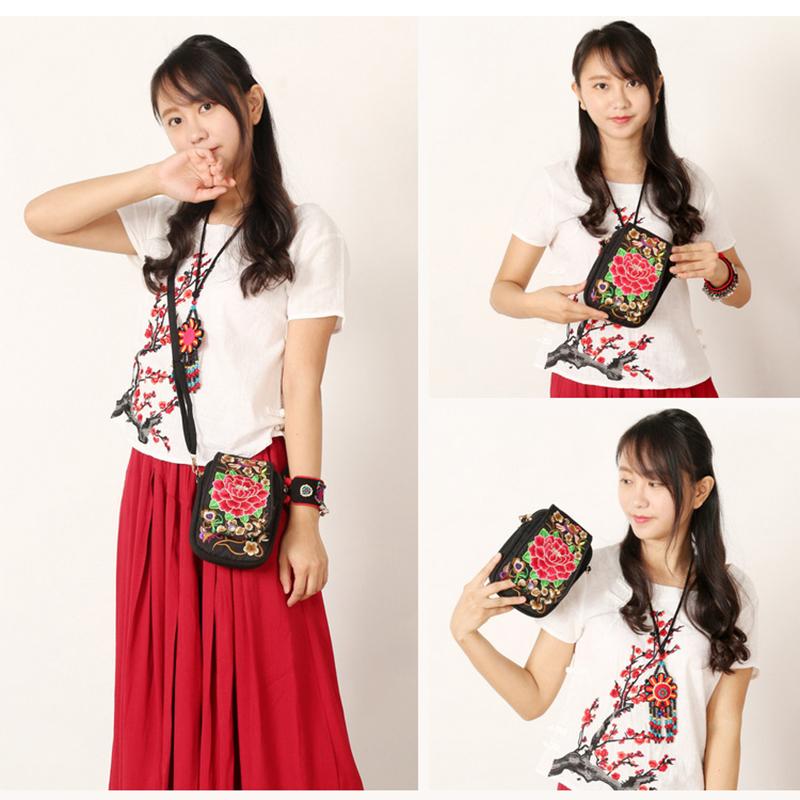 Модный дорожный кошелек для телефона, национальная холщовая сумка на плечо, маленькая винтажная сумка в стиле бохо с этнической вышивкой для женщин, дорожная сумка с цветочным принтом