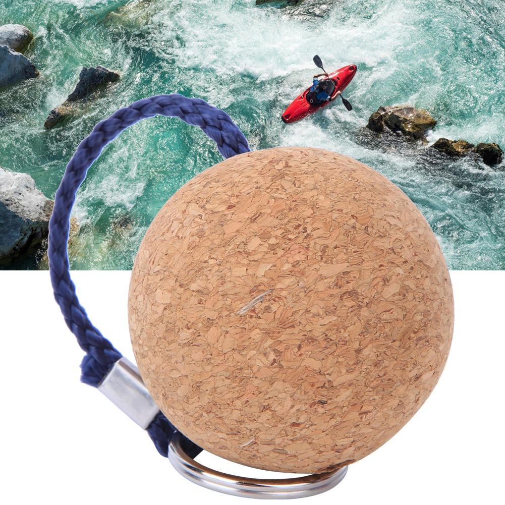 Stainless Steel Ring Cork 5cm Floating Wooden Ball Key Chain Float Keychain Water Sports Accessroies