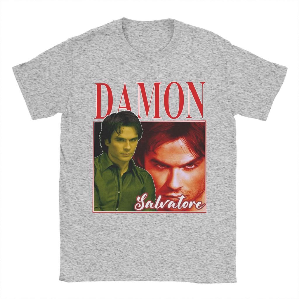 Унисекс с Damon Salvatore Футболки Дневники Вампира Ian Somerhalder 100% Хлопок Одежда С Коротким Рукавом Круглый Вырез Футболки TShirts