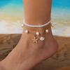 Layering Stackable Anklet For Women With Shell Starfish Beads Summer Beach Jewelry Alloy Faux Pearls Seaside Accessory