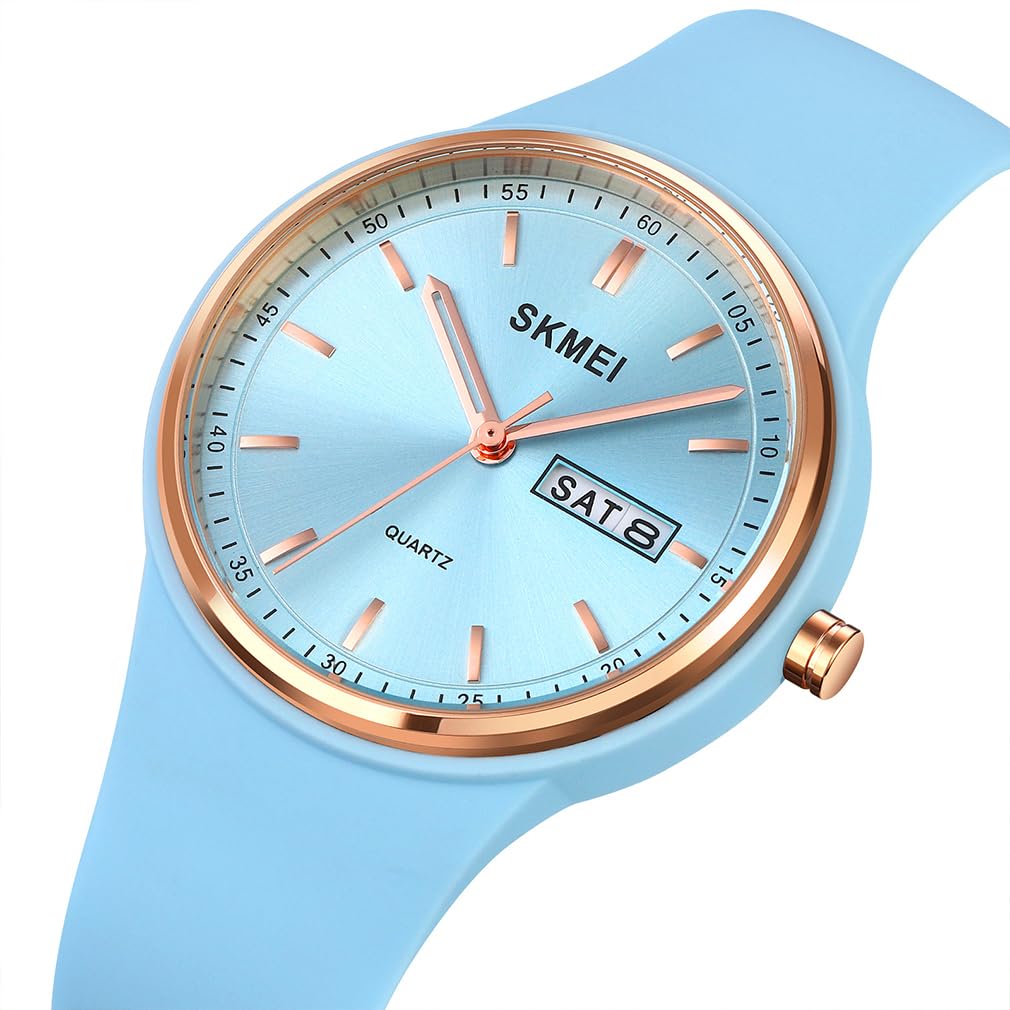 Silicone Waterproof Day of the Light Perfect Gift for High School Students Women's Wristwatch, Sporty, Cute, Simple, Casual, Date, Week, Blue,