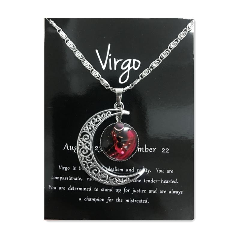 Новое европейское и американское светящееся ожерелье с двенадцатью знаками зодиака, винтажный кулон в виде луны, короткое ожерелье