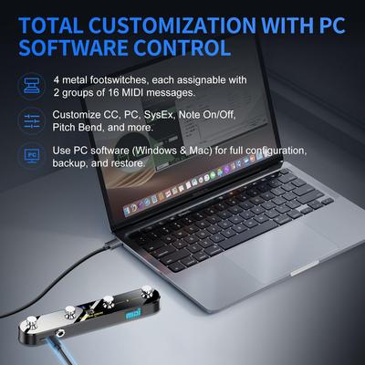 Беспроводной MIDI-педальный контроллер с приемником Mate: 4 настраиваемые педали, педаль экспрессии, Bluetooth/USB MIDI, приложение для ПК Prog