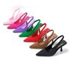 Fashion Summer Women Heels Sandals Red Pointed Slingback Sandals Shoes Green Black Purple Kitten Heels Party Prom Ladies Stilettos
