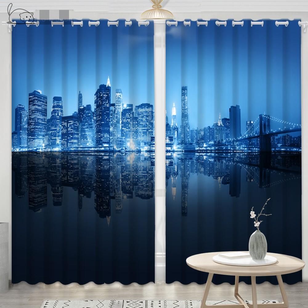2Panels New York City Night Curtain Статуя Свободы Шторы для спальни Гостиная Кухня Оконные жалюзи Cortinas Верхняя часть с люверсами