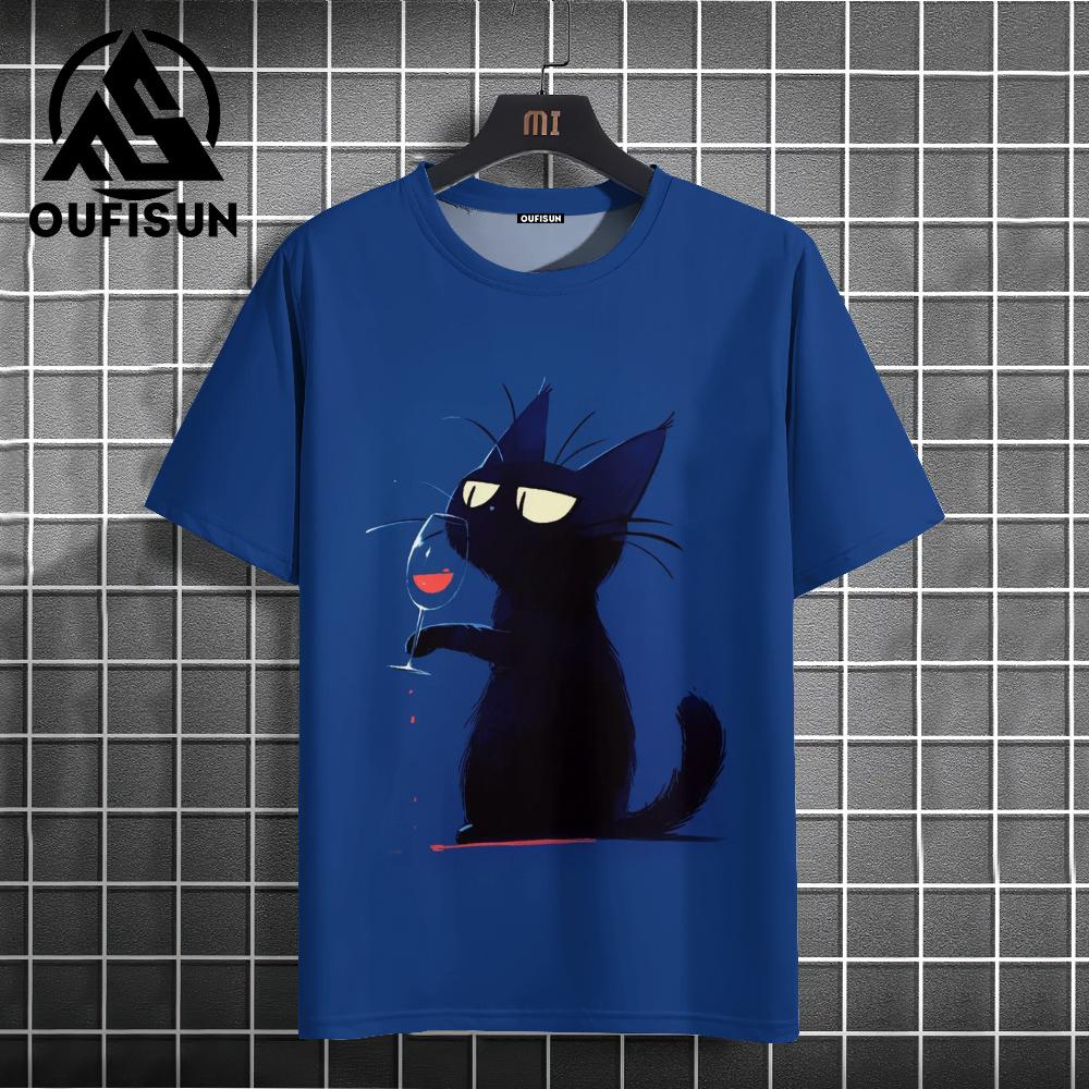 Летняя мужская футболка с принтом животных и милых кошек, с круглым вырезом, коротким рукавом, уличные трендовые топы, свободная мужская одежда, футболка для мужчин