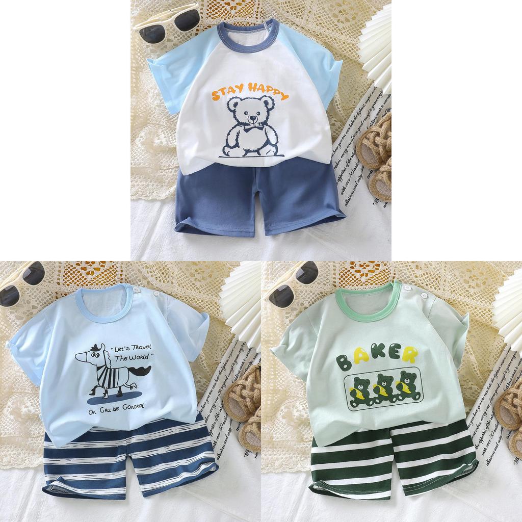 Childrens Summer Cartoon Hoodie And Shorts Set With Soft Cotton For Kids