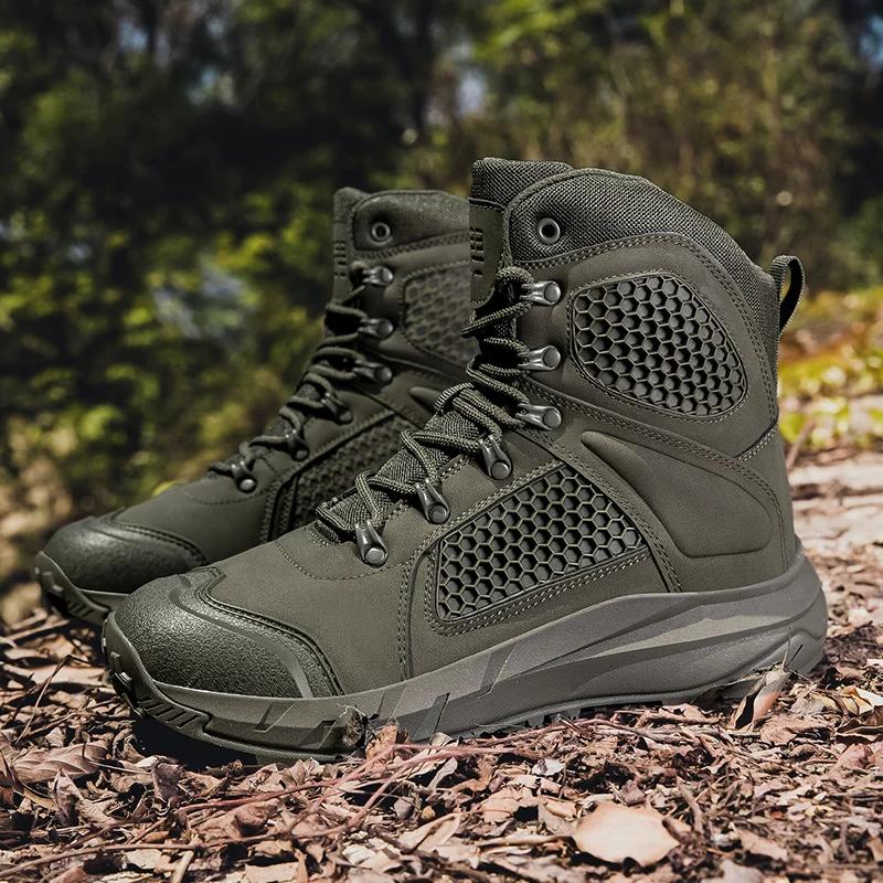 2026 Fashion Men's Desert Combat Boots Outdoor Leather Hiking Shoes Men Hunting Work Safty Boots Men's  ankle boots