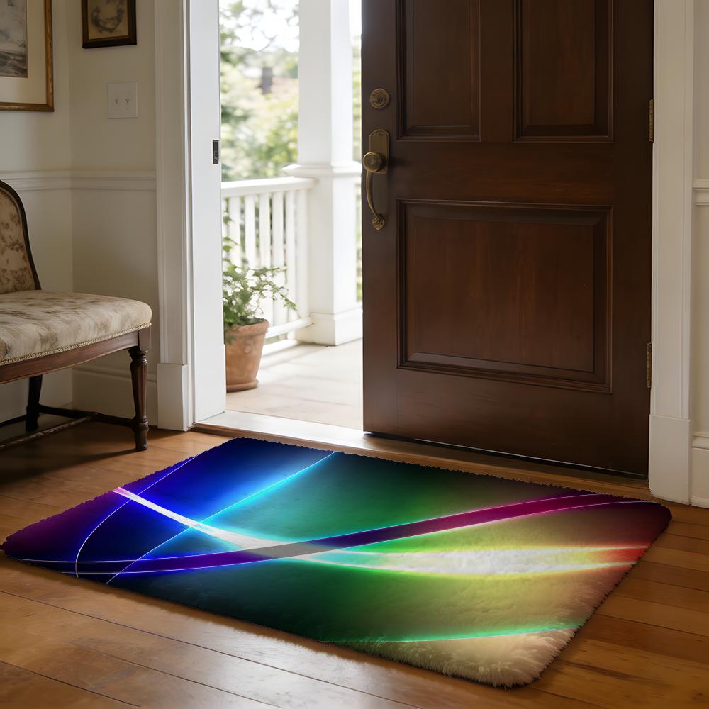 Floor Mat Soft Flannel Rug Non-Slip Absorbent Mat for Bathroom Bedroom Home Decor Smoke Waves Rays Light Abstract