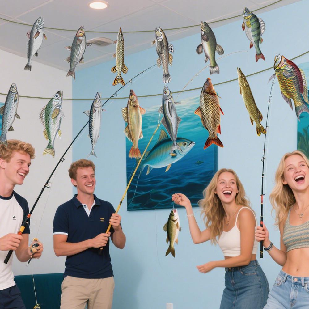 Fish Pattern Paper Pull Flags For Venue Decorations Celebration Supplies