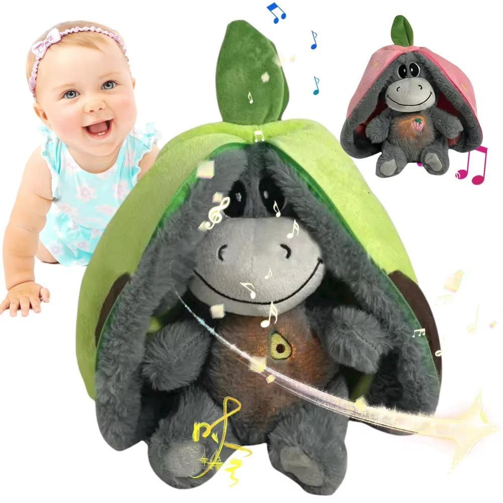 Cute 12.6inch Luminous Breathing Doll with Motion Lights Strawberry Sleeping Donkey Cartoon Early Childhood Plush Doll