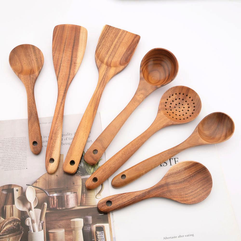 Jankng Wood Kitchenware Cooking Utensils Set Non-stick Wooden Shovel Spoon Colander Kitchen Tableware Tool Household Kitchen Tools