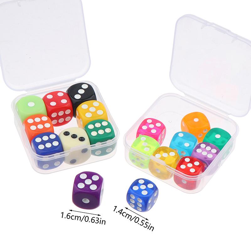 9 шт./кор. квадратные игральные кости 6 граней игральные кости для казино настольные игральные кости однотонные прозрачные акриловые игральные кости D6 14/16 мм игральные кости для настольной игры в пабе