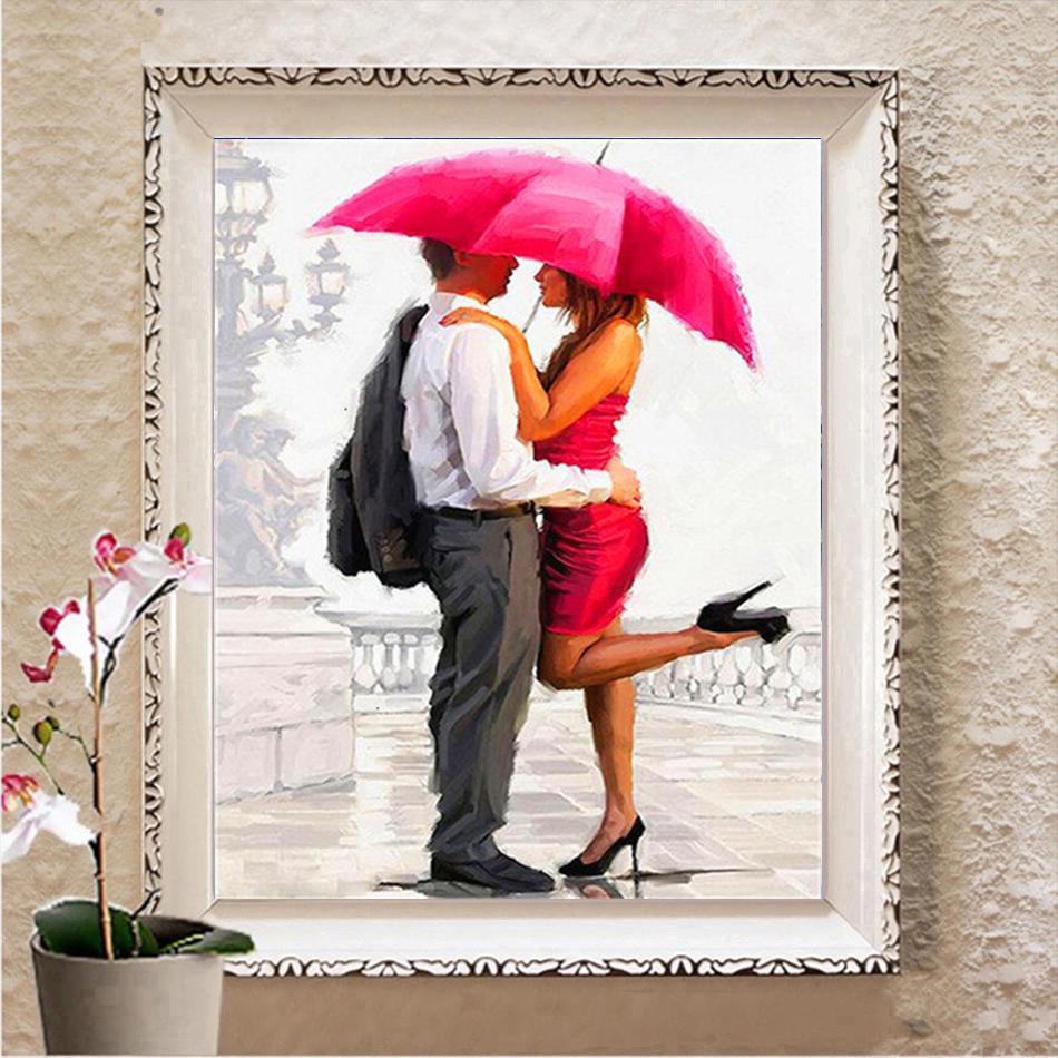 Diamond Embroidery Umbrella Lover Full Square New Arrival 3D DIY Diamond Painting Rain View Picture of Rhinestone Stitch Cross Wall Art