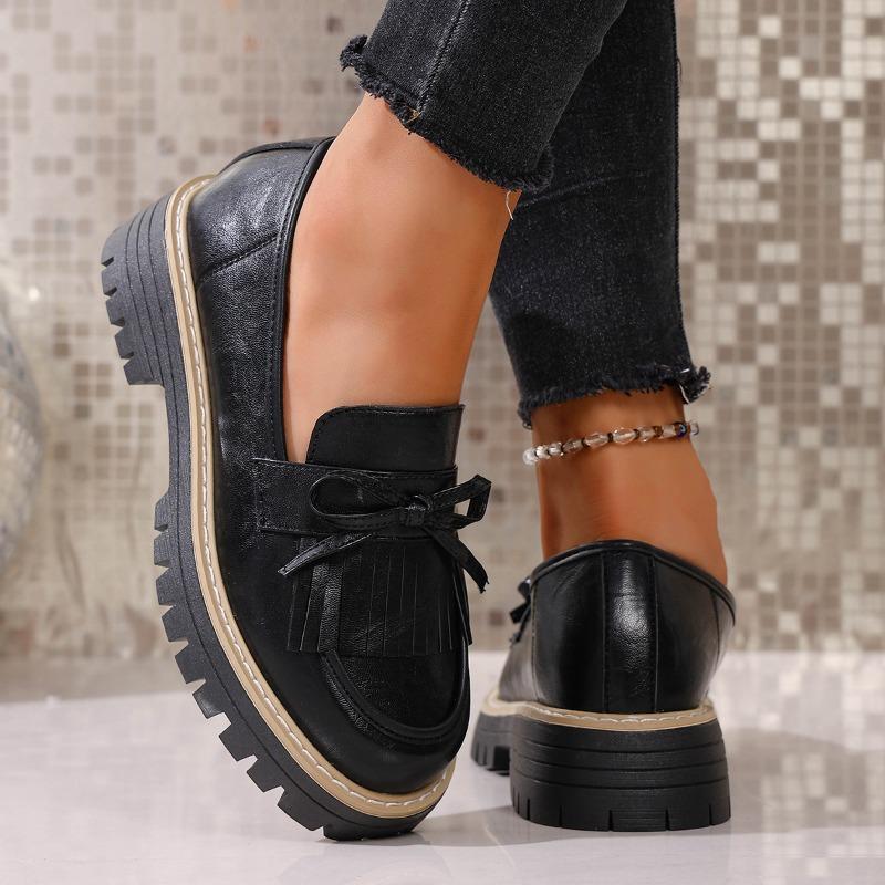 Новые лоферы большого размера, кожаные туфли на массивном каблуке с бахромой для женщин