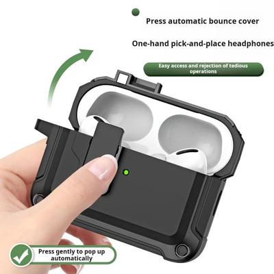 Чехол для наушников для Airpods Pro 2. Противоударный кожаный полный чехол с двойным материалом. Поддержка беспроводной зарядки. Блокировка переключателя. Защитный чехол для наушников.