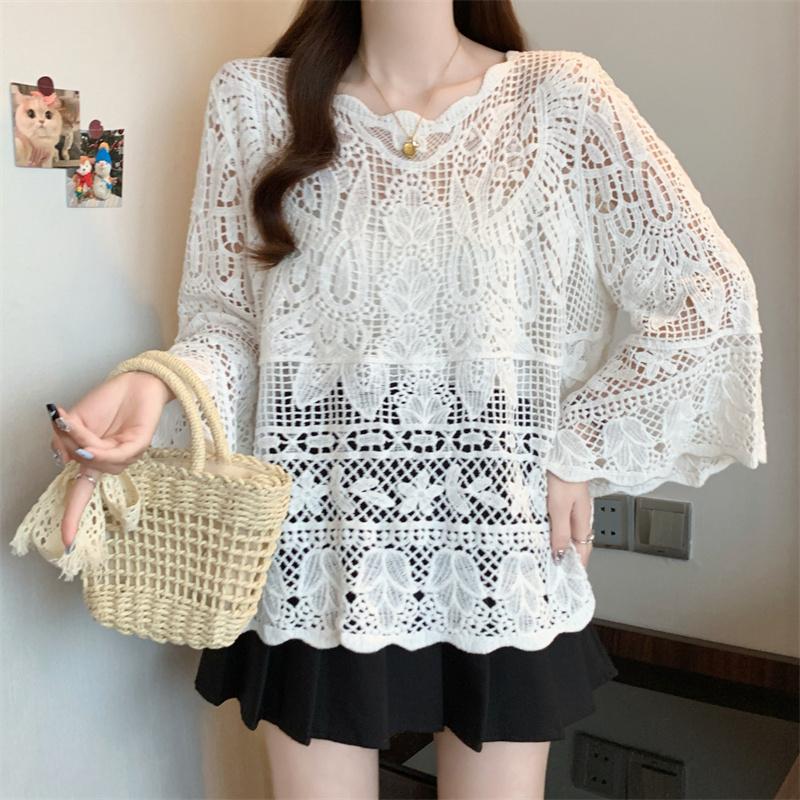 Dimanaf 2025 New Summer Basic Shirt Women Blouse Tops Tees Lace Loose White Short Tees