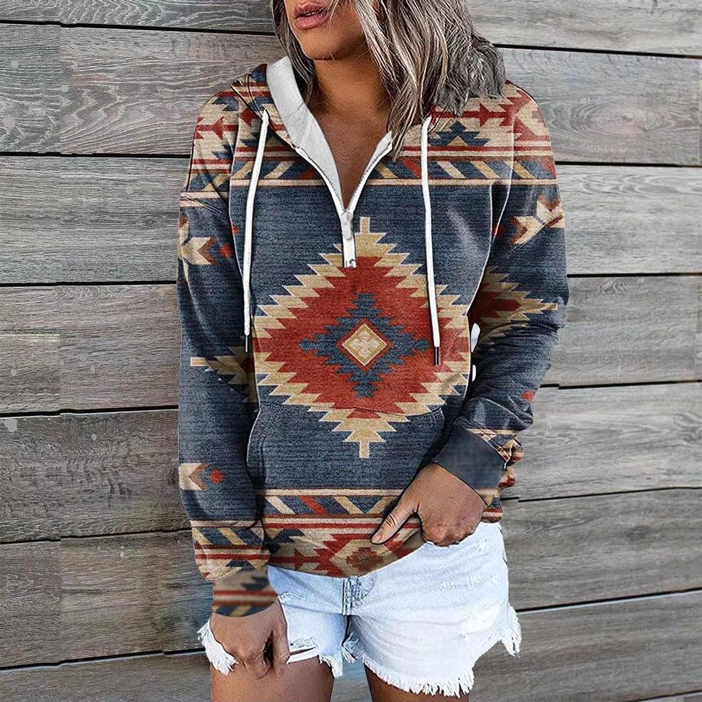 Hot Selling Women's Clothing Autumn And Winter New Ethnic Tribal Hooded Sweater Coat Women Outwear Top