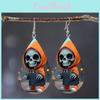 Hooded Themed Halloween Jacket Skull Pattern Droplet Shaped Acrylic Earrings