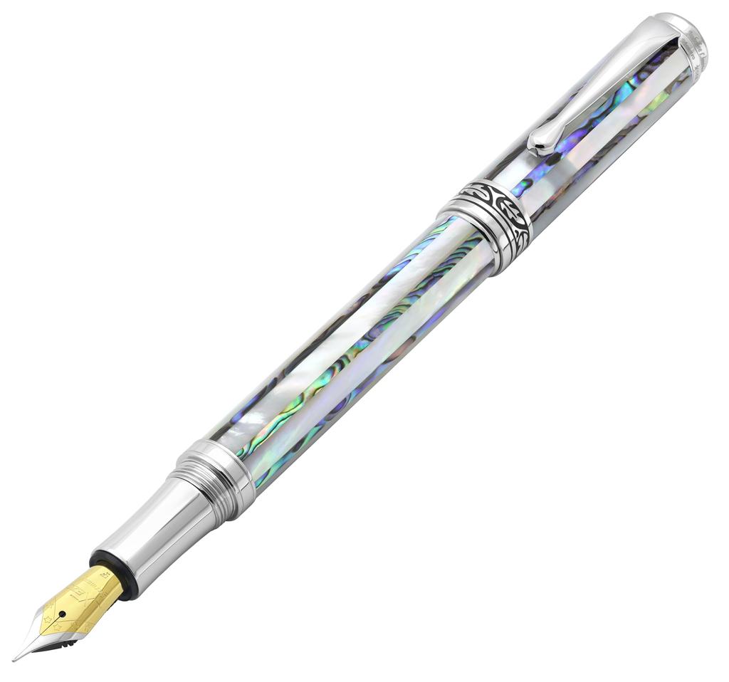 Xezo Maestro Jubilee Fountain Fine Nib Oceanic White and Paua Limited To 223 Each Pen, (0.35mm Line). Mother-of-Pearl Abalone. Pieces. Handmade,