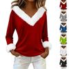 Women's T Shirt Tee Print Shirt Long Sleeve Party Fleece Collar V Neck Top