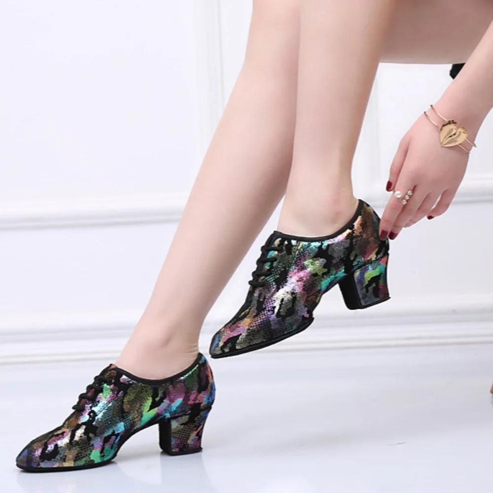 Женские Леди Девушки Комнатные Уличные Верх из Оксфордской Кожи Массивный Каблук Кроссовки Каблук Высокий Бальный Современный Латиноамериканский Танцевальные Туфли