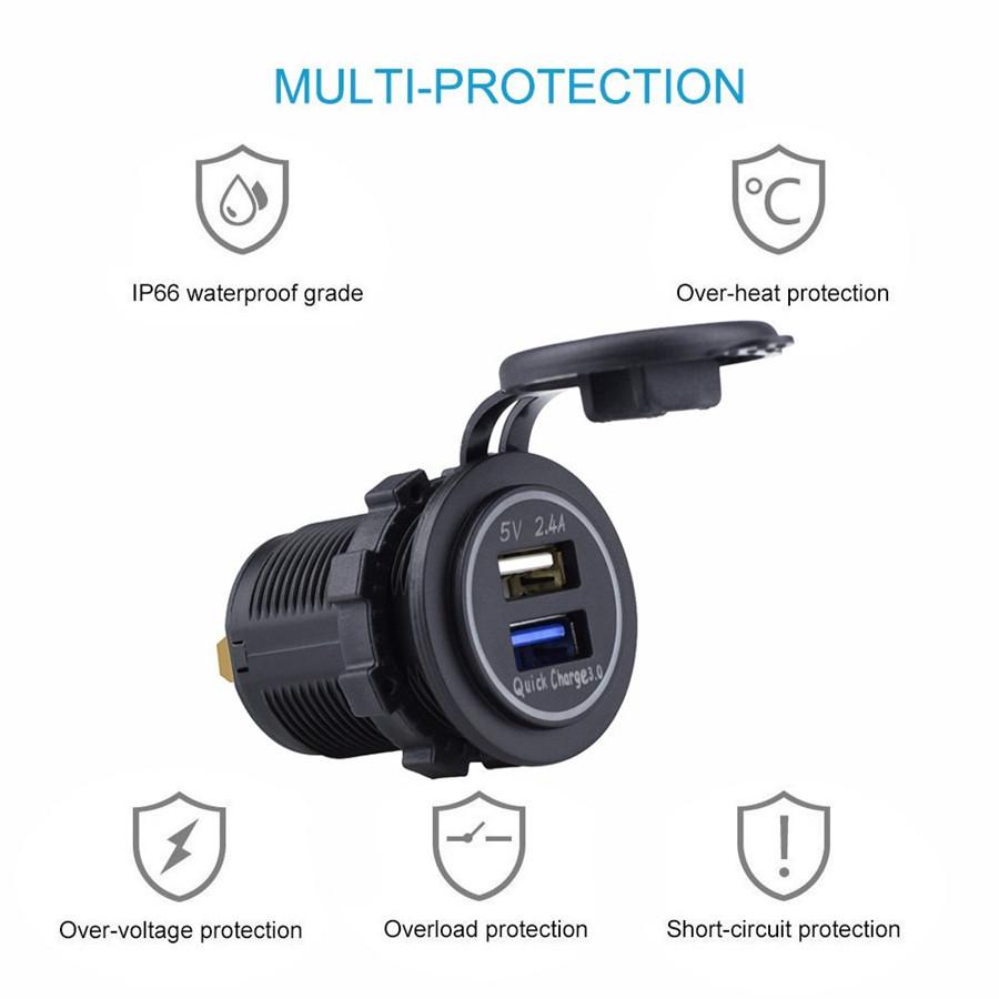 3.0&2.4A Waterproof Dual USB Port Charger Socket Outlet 12V LED for Car Vehicle