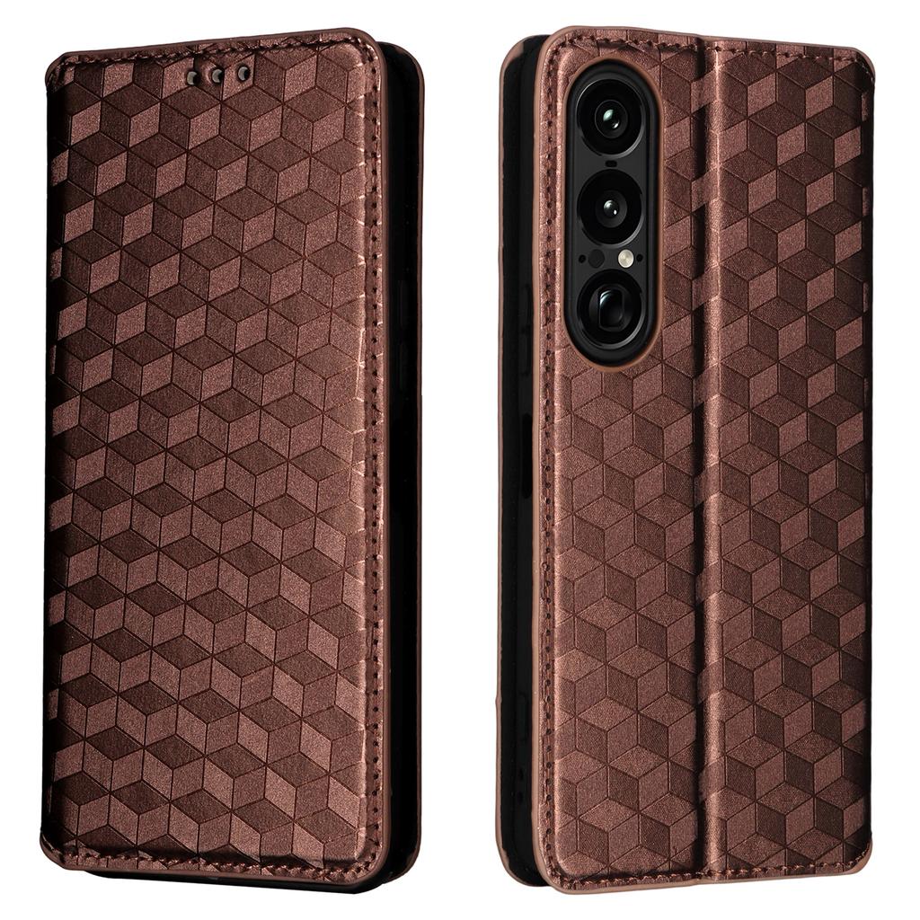 Для Sony Xperia 1 VII Чехол-кошелек Ромбовидный тисненый кожаный чехол для телефона