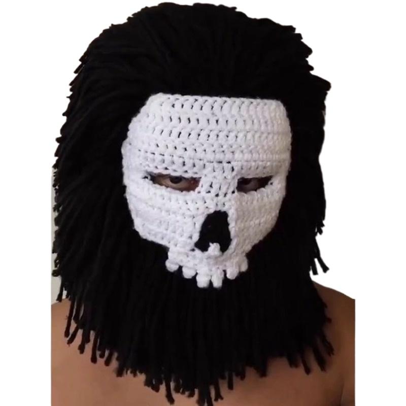Knit Balaclava Face Mask Funny Ski Mask Stretchy Winter Warm Headcover Horror Skull Beanie Hat for Halloween Party Props