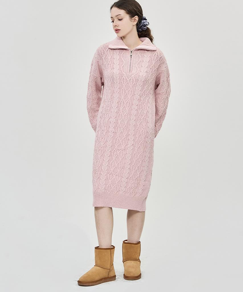 A Bon Oat Half Zip-Up Dress Ivory