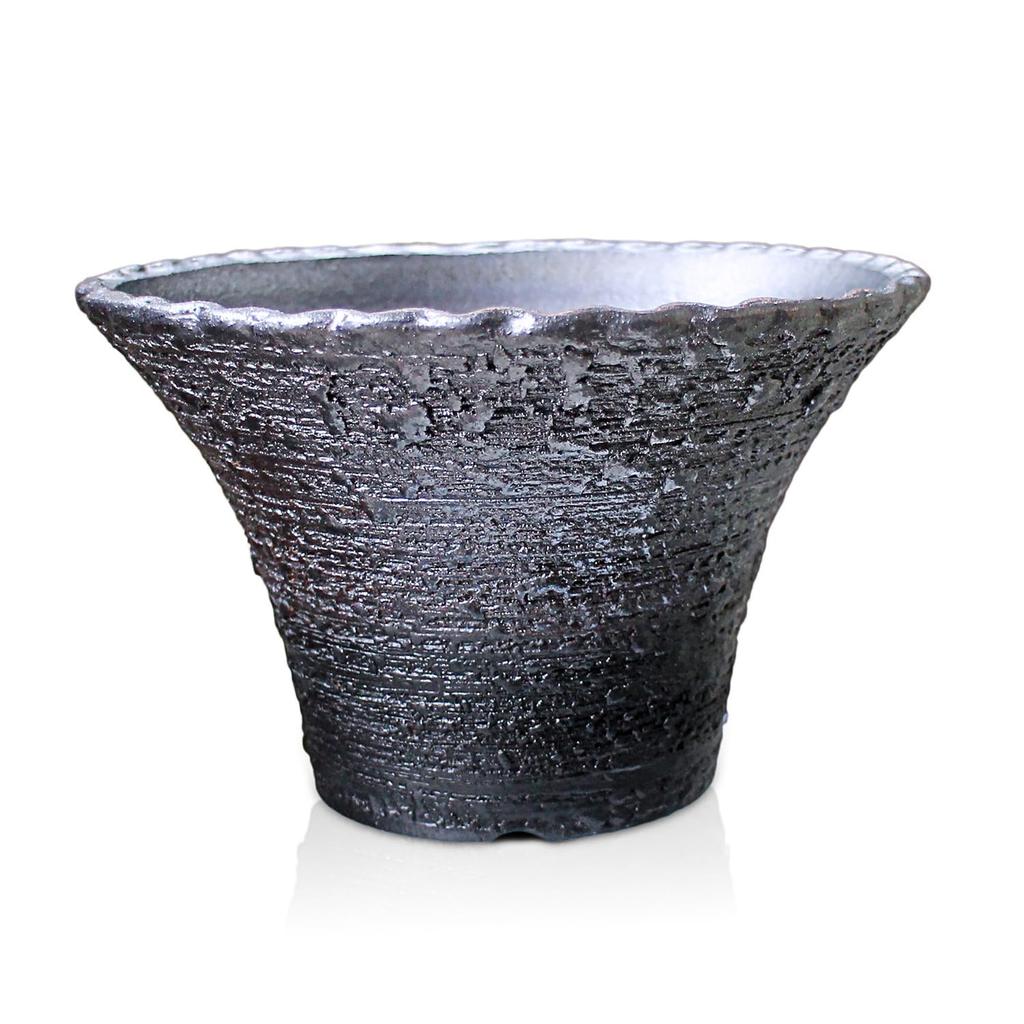 Umekichi Bonsai 6 Bonsai Shigaraki Suitable for Tuberous Approximately Supplies, No. Sled-Shaped Pot, Silver-Glazed, Gray/Black, Ware, Wildflowers,