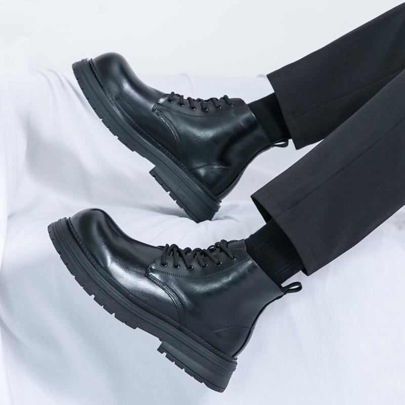 Fashion Spring Autumn New Designer Leather High Top Loafers Male Fashion Casual New Designer Black British Platform Shoes for Men