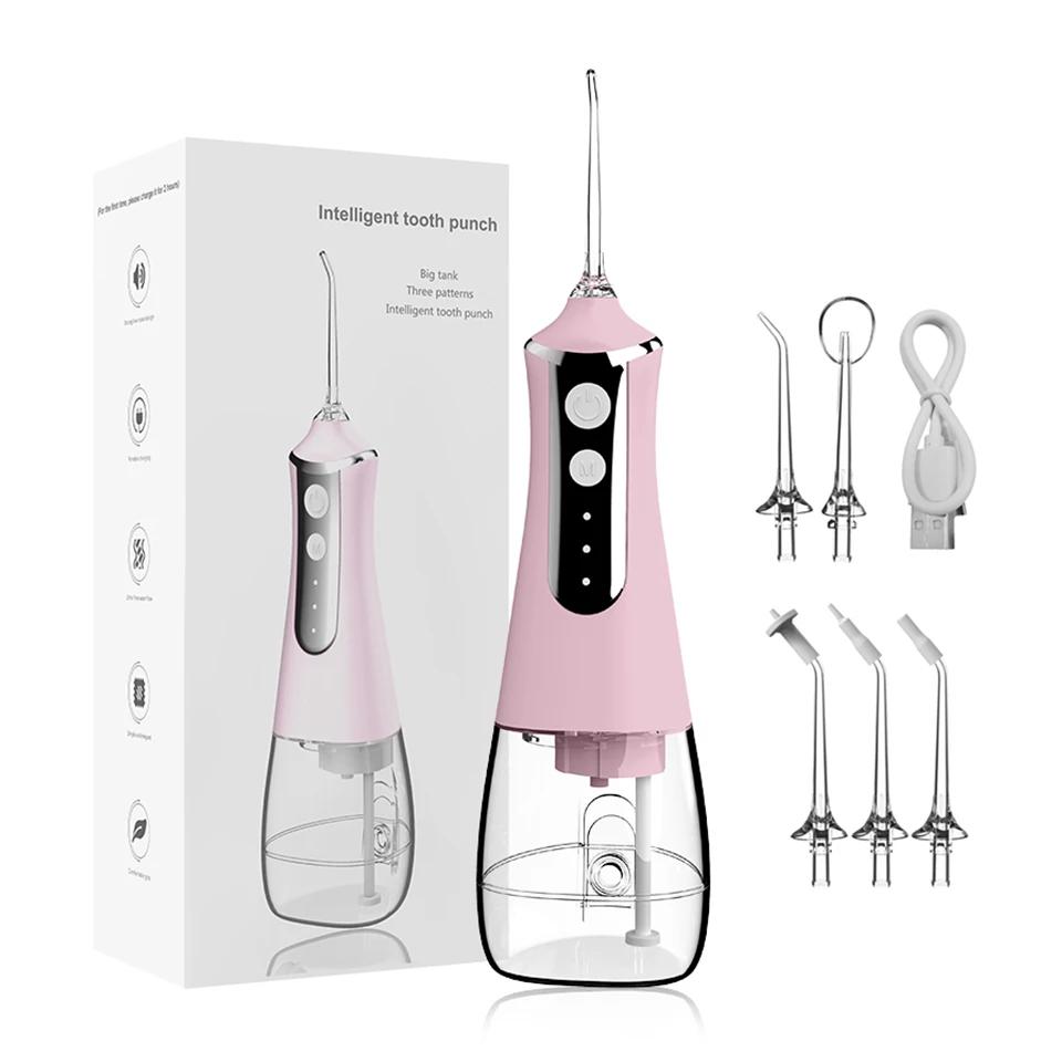 Портативный ирригатор для полости рта, USB перезаряжаемая ирригационная ирригатор, стоматологическая струя воды, резервуар для воды 330 мл, водостойкий очиститель зубов, 5 насадок